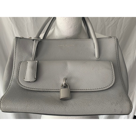 Marc Jacobs Handbags - Marc Jacobs The Grind Tote Bag Grey Pebbled Leather Padlock Satchel Handbag#923